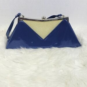 .VINTAGE TATYANA Blue and Cream Patent Leather Sparkly Purse